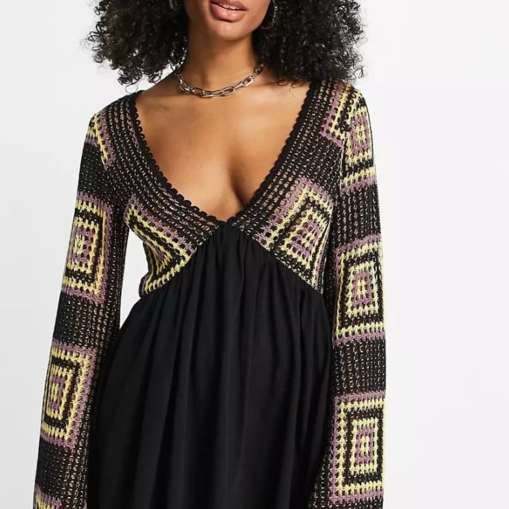 ASOS Design Flare Sleeve Crochet Mini Dress